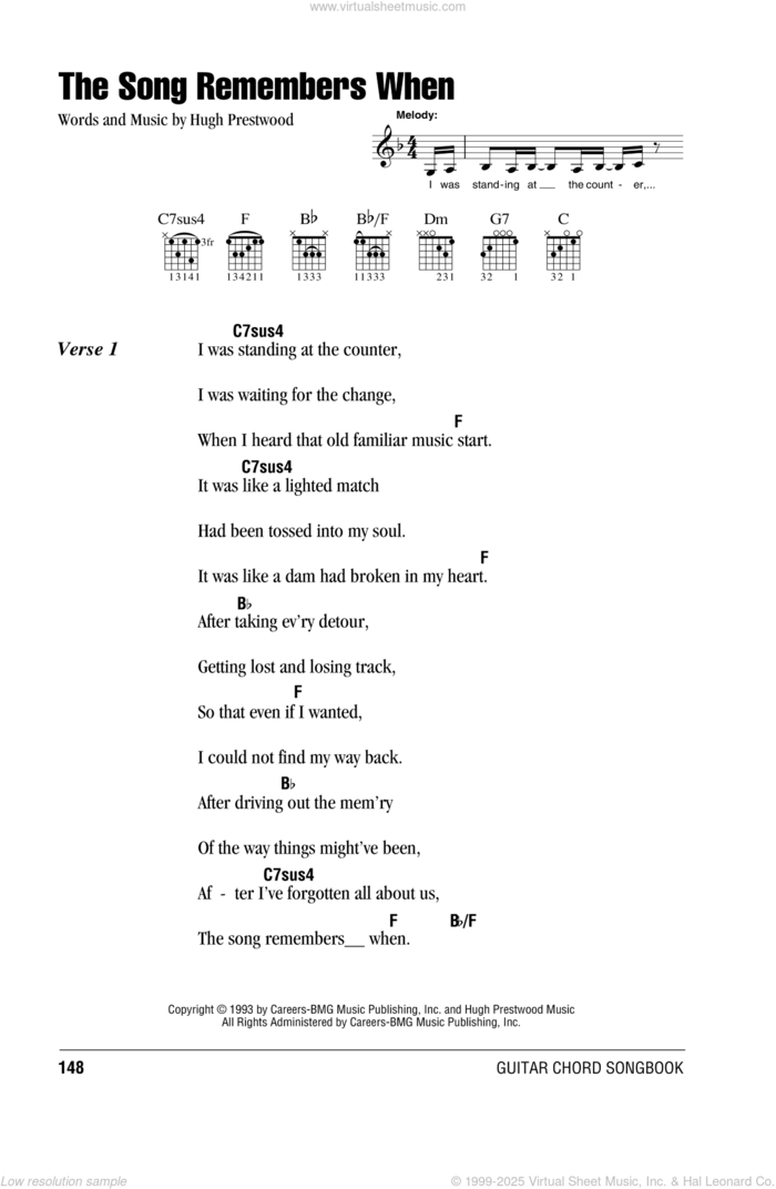 The Song Remembers When sheet music for guitar (chords) by Trisha Yearwood and Hugh Prestwood, intermediate skill level