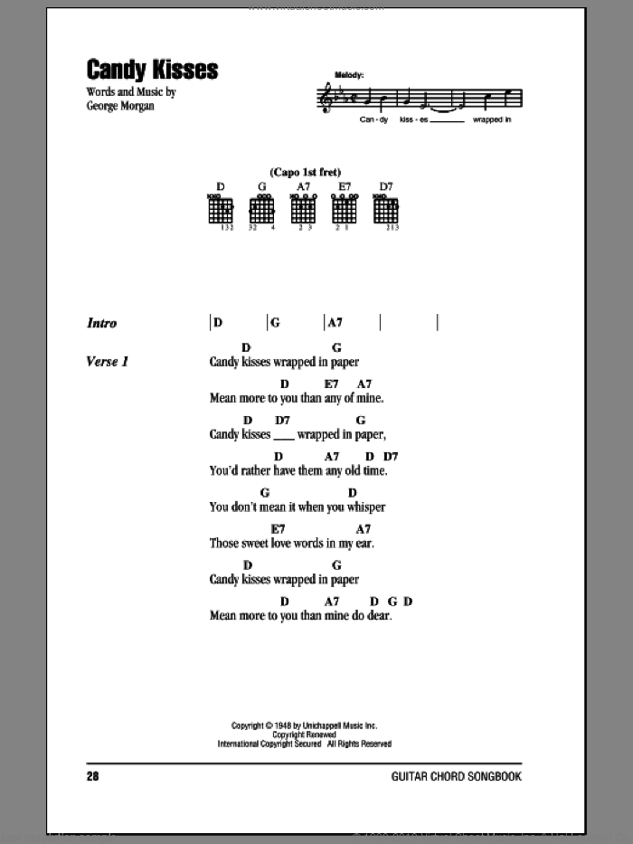 Candy Kisses sheet music for guitar (chords) by George Morgan, intermediate skill level