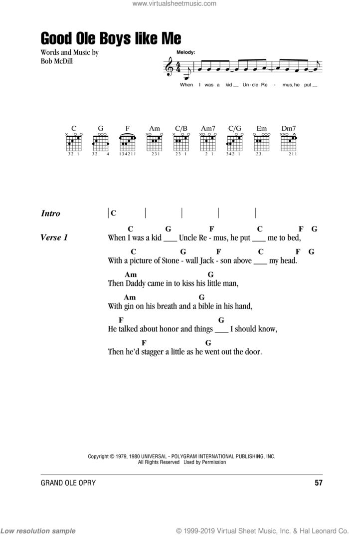 Good Ole Boys Like Me sheet music for guitar (chords) by Don Williams and Bob McDill, intermediate skill level