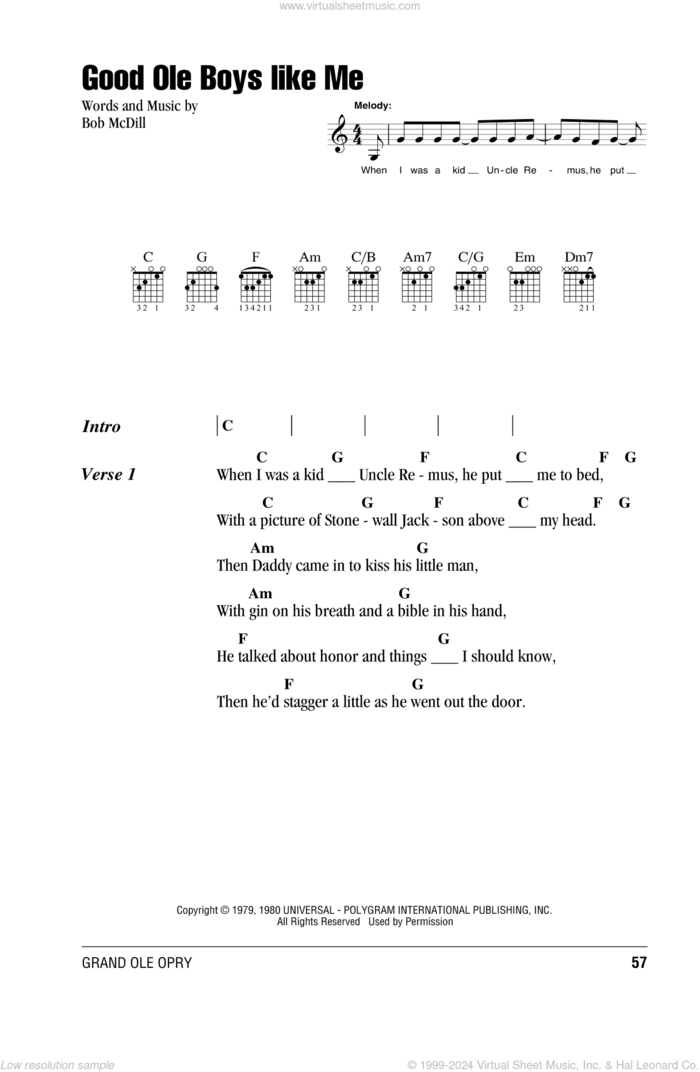 Good Ole Boys Like Me sheet music for guitar (chords) by Don Williams and Bob McDill, intermediate skill level