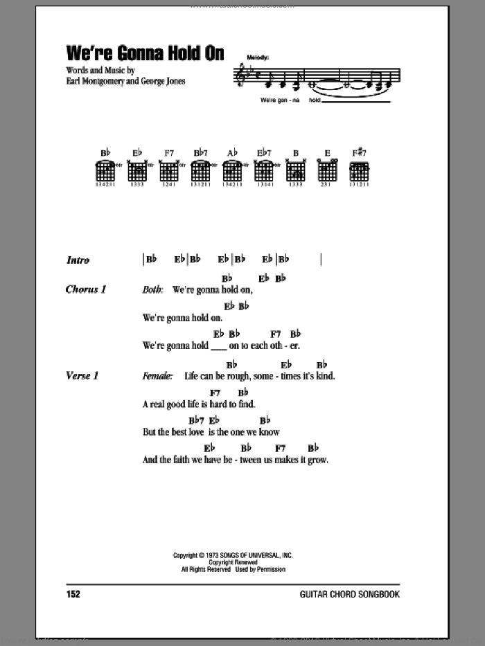 We're Gonna Hold On sheet music for guitar (chords) by George Jones & Tammy Wynette, Tammy Wynette, Earl Montgomery and George Jones, intermediate skill level