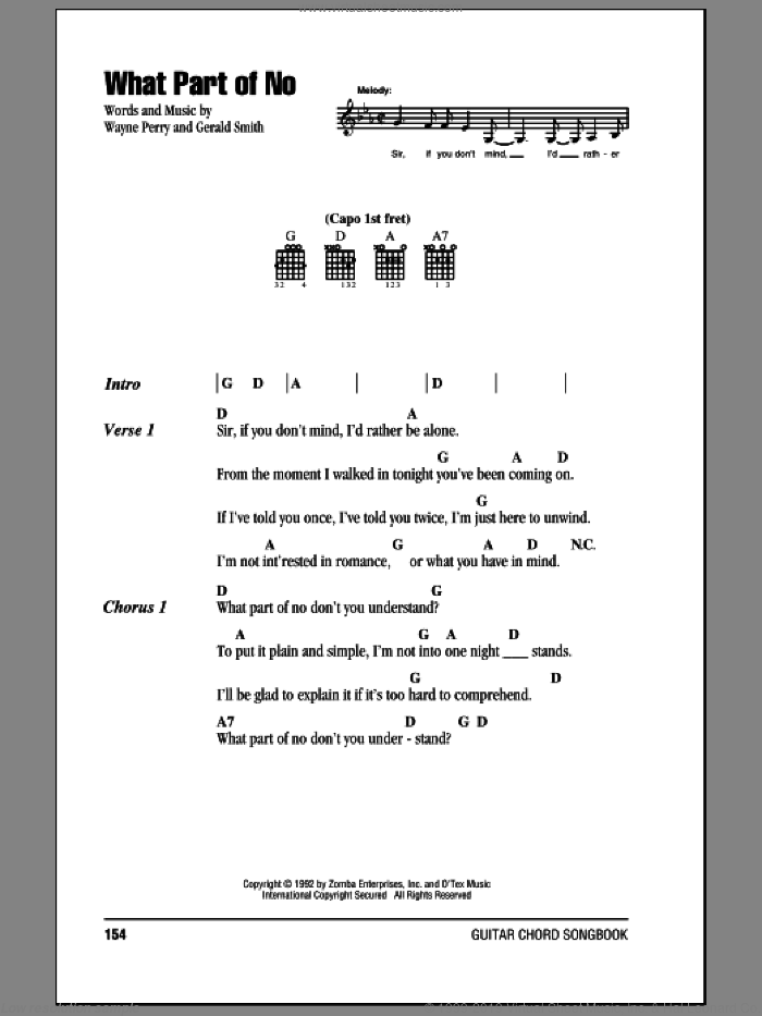 What Part Of No sheet music for guitar (chords) by Lorrie Morgan, Darrell Perry and Gerard Smith, intermediate skill level