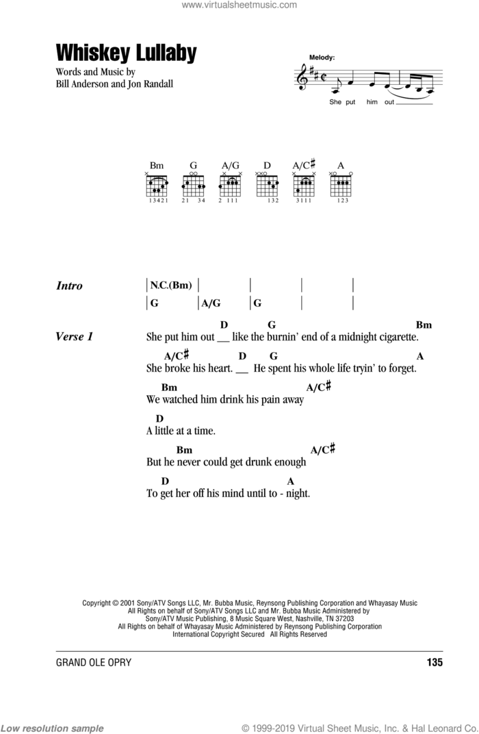 Whiskey Lullaby sheet music for guitar (chords) by Brad Paisley, Bill Anderson and Jon Randall, intermediate skill level
