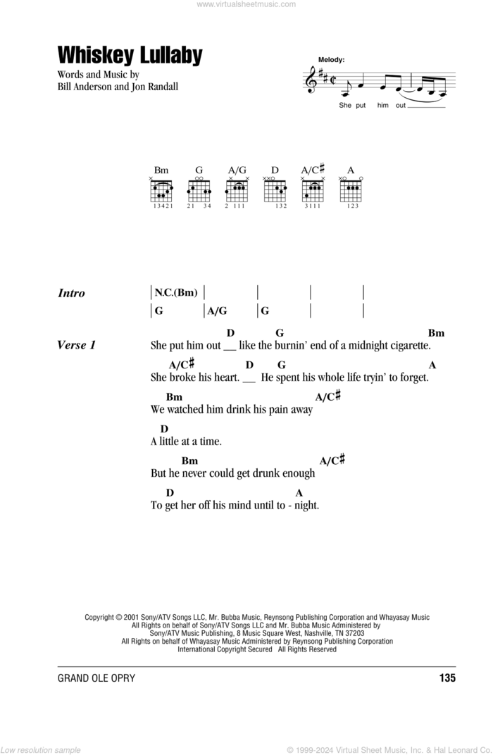 Whiskey Lullaby sheet music for guitar (chords) by Brad Paisley, Bill Anderson and Jon Randall, intermediate skill level