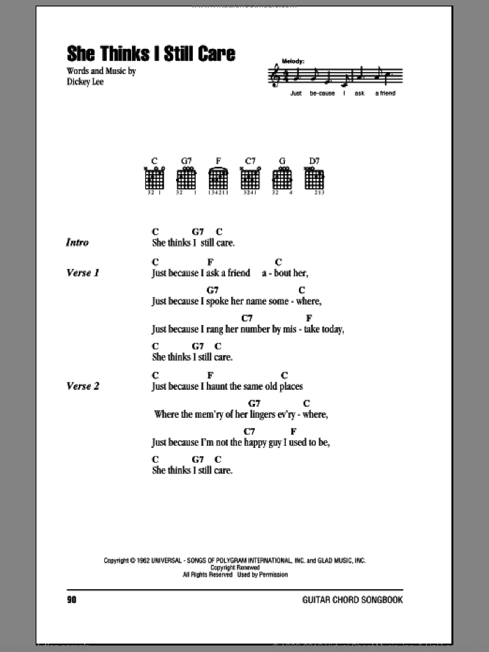 She Thinks I Still Care sheet music for guitar (chords) by George Jones and Dickey Lee, intermediate skill level