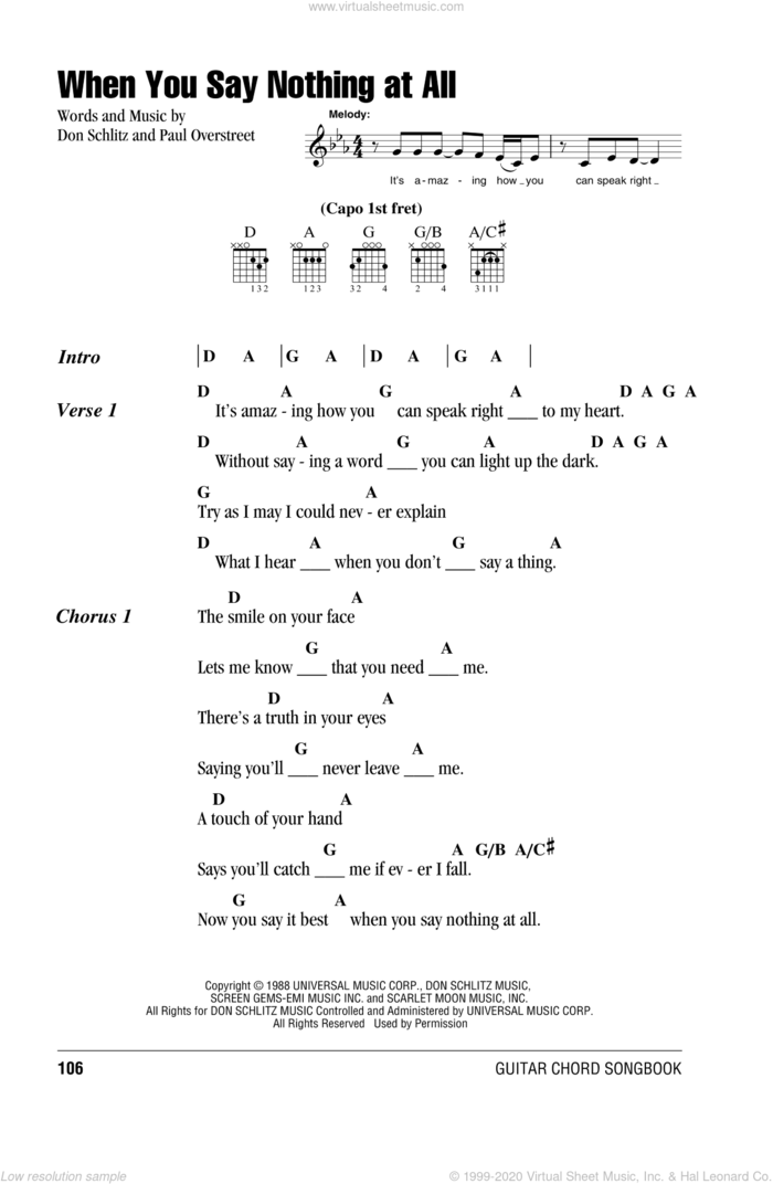 When You Say Nothing At All sheet music for guitar (chords) by Alison Krauss & Union Station, Alison Krauss, Don Schlitz and Paul Overstreet, wedding score, intermediate skill level