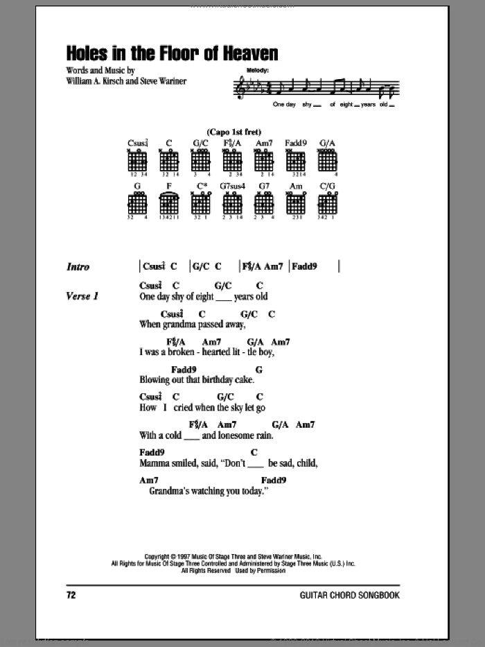 Holes In The Floor Of Heaven sheet music for guitar (chords) by Steve Wariner and William A. Kirsch, intermediate skill level