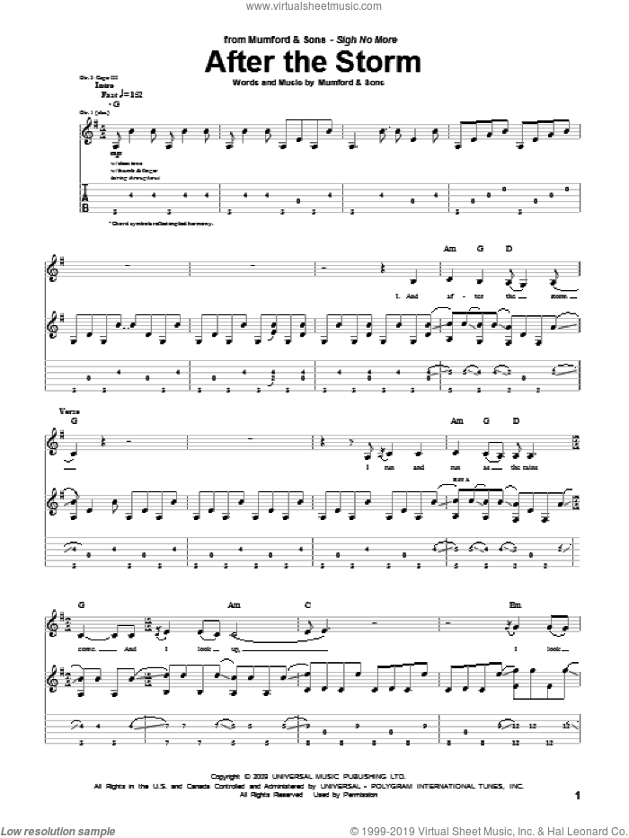 After The Storm sheet music for guitar (tablature) by Mumford & Sons and Marcus Mumford, intermediate skill level
