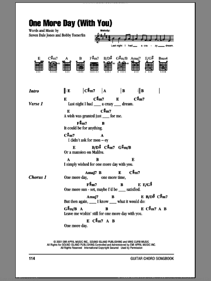 One More Day (With You) sheet music for guitar (chords) by Diamond Rio, Bobby Tomerlin and Steven Dale Jones, intermediate skill level