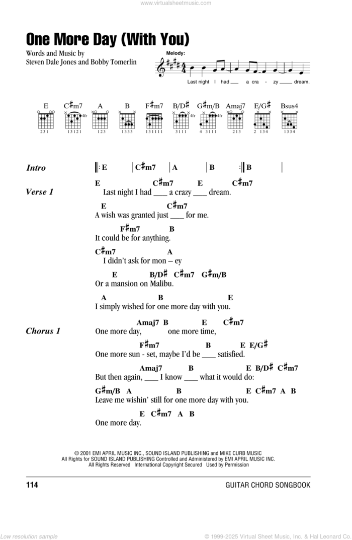 One More Day (With You) sheet music for guitar (chords) by Diamond Rio, Bobby Tomerlin and Steven Dale Jones, intermediate skill level