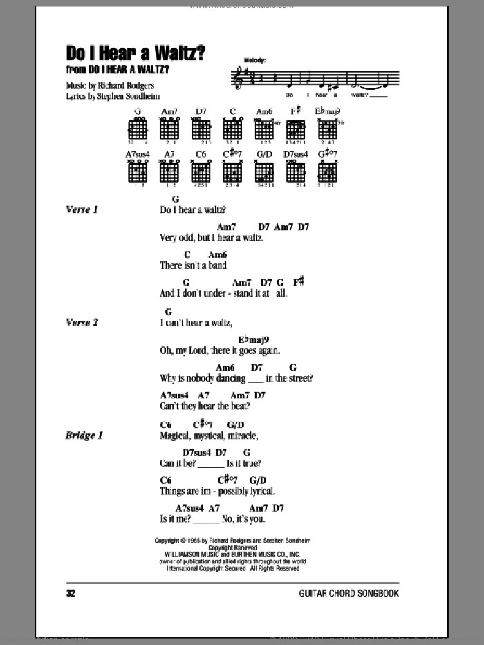 Do I Hear A Waltz? sheet music for guitar (chords) by Stephen Sondheim and Richard Rodgers, intermediate skill level