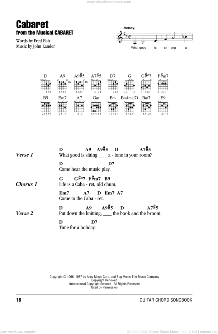 Cabaret sheet music for guitar (chords) by Kander & Ebb, Cabaret (Musical), Herb Alpert & The Tijuana Brass, Fred Ebb and John Kander, intermediate skill level