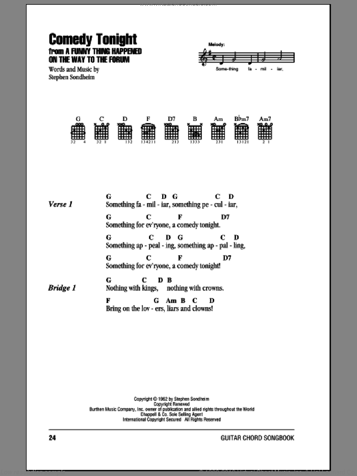 Comedy Tonight sheet music for guitar (chords) by Stephen Sondheim, intermediate skill level