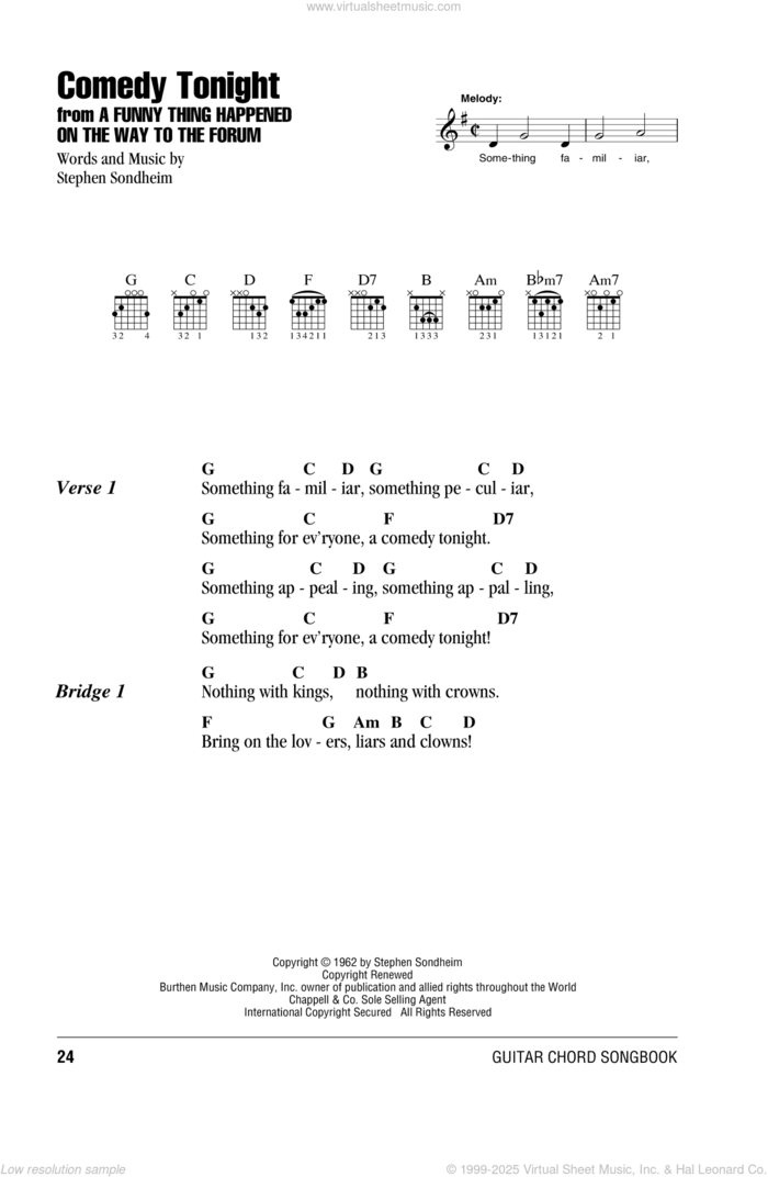 Comedy Tonight sheet music for guitar (chords) by Stephen Sondheim, intermediate skill level