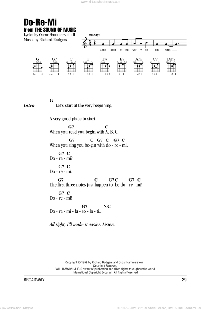 Do-Re-Mi sheet music for guitar (chords) by Rodgers & Hammerstein, Oscar II Hammerstein and Richard Rodgers, intermediate skill level