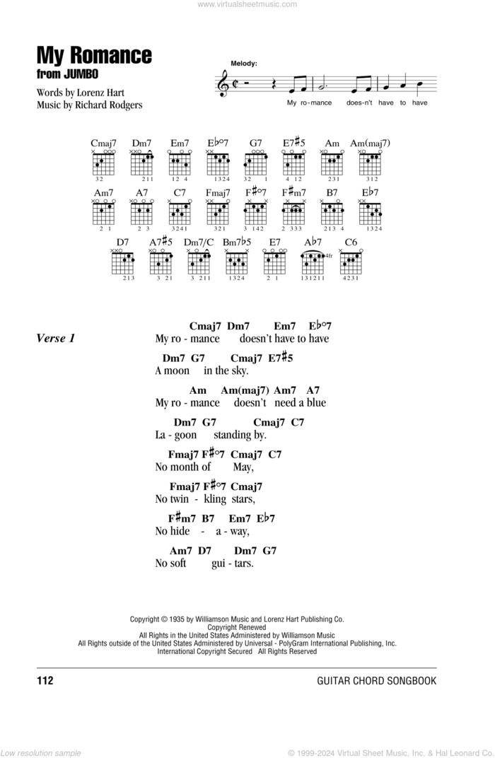 My Romance sheet music for guitar (chords) by Rodgers & Hart, Lorenz Hart and Richard Rodgers, intermediate skill level