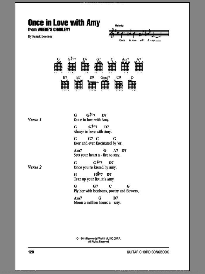Once In Love With Amy sheet music for guitar (chords) by Frank Loesser, intermediate skill level