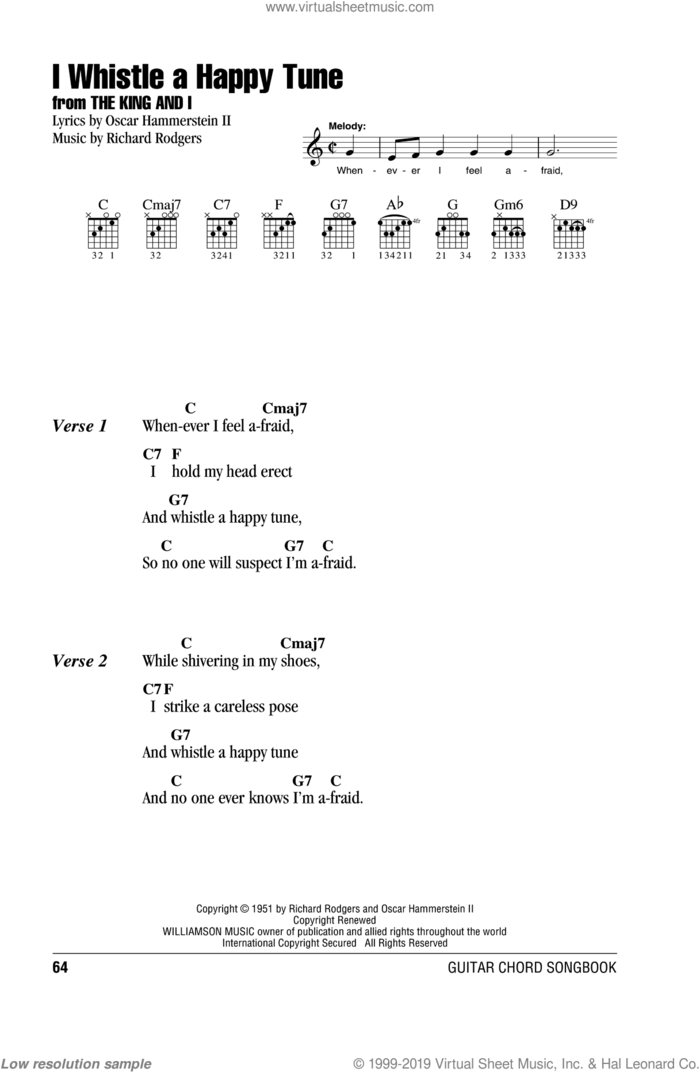 I Whistle A Happy Tune sheet music for guitar (chords) by Rodgers & Hammerstein, The King And I (Musical), Oscar II Hammerstein and Richard Rodgers, intermediate skill level