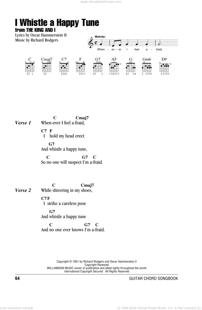 I Whistle A Happy Tune sheet music for guitar (chords) by Rodgers & Hammerstein, The King And I (Musical), Oscar II Hammerstein and Richard Rodgers, intermediate skill level