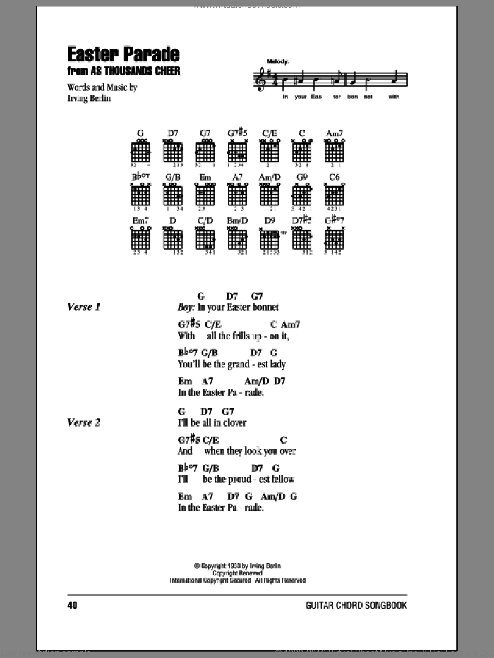 Easter Parade sheet music for guitar (chords) by Irving Berlin, intermediate skill level