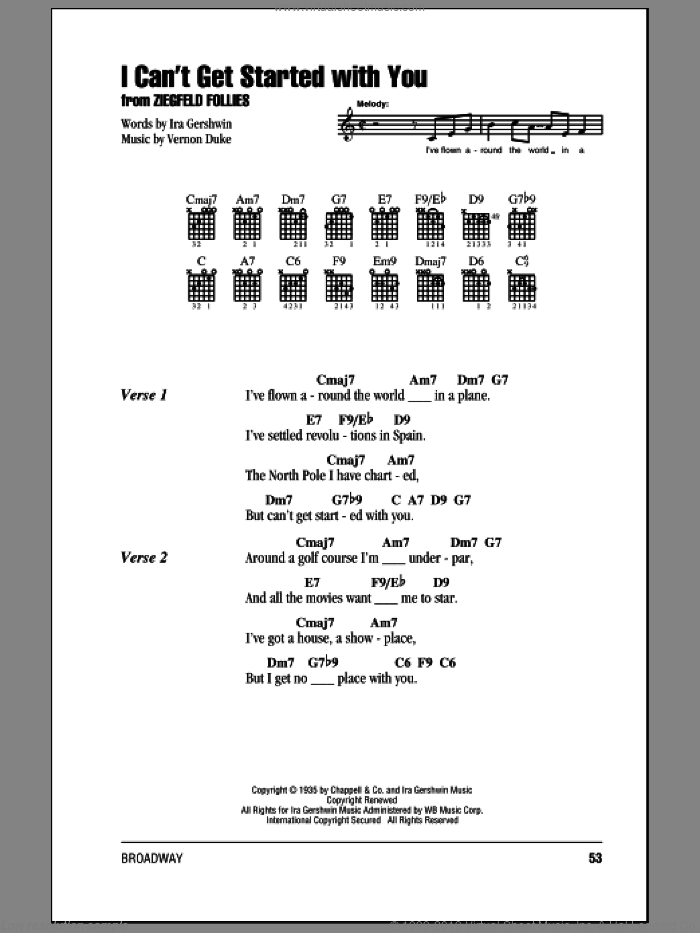 I Can't Get Started With You sheet music for guitar (chords) by Ira Gershwin and Vernon Duke, intermediate skill level