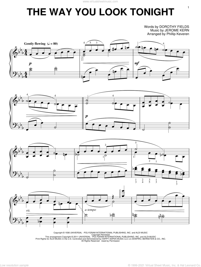 The Way You Look Tonight (arr. Phillip Keveren) sheet music for piano solo by Jerome Kern, Phillip Keveren and Dorothy Fields, wedding score, intermediate skill level