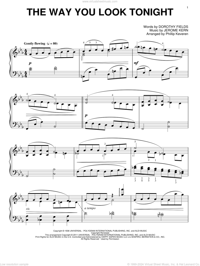 The Way You Look Tonight (arr. Phillip Keveren) sheet music for piano solo by Jerome Kern, Phillip Keveren and Dorothy Fields, wedding score, intermediate skill level