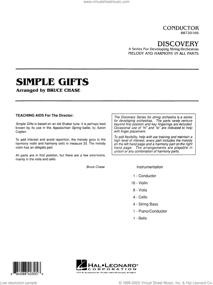 Simple Gifts (COMPLETE) sheet music for orchestra by Bruce Chase, intermediate skill level