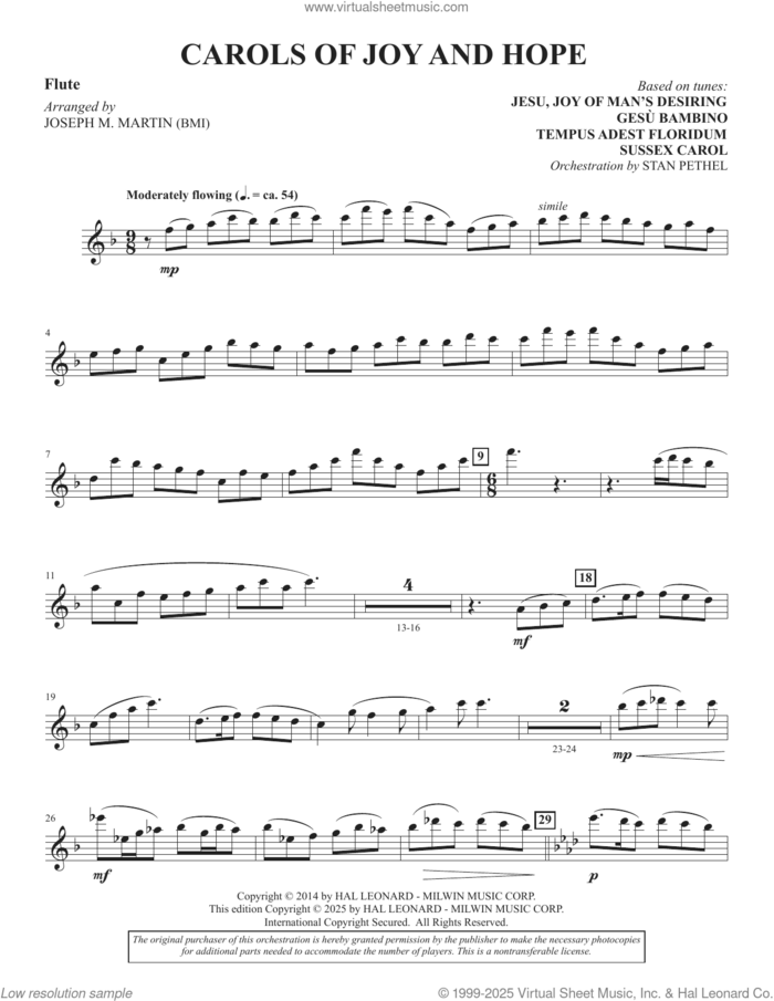 Carols Of Joy And Hope sheet music for orchestra/band (flute) by Joseph M. Martin, intermediate skill level