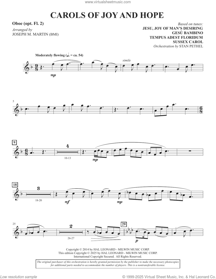 Carols Of Joy And Hope sheet music for orchestra/band (oboe) by Joseph M. Martin, intermediate skill level