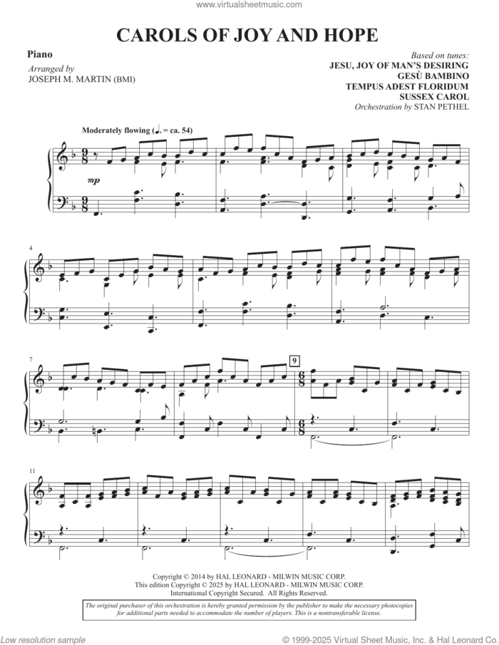 Carols Of Joy And Hope sheet music for orchestra/band (piano) by Joseph M. Martin, intermediate skill level