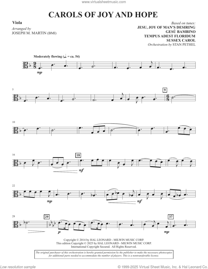Carols Of Joy And Hope sheet music for orchestra/band (viola) by Joseph M. Martin, intermediate skill level