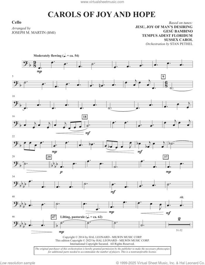 Carols Of Joy And Hope sheet music for orchestra/band (cello) by Joseph M. Martin, intermediate skill level