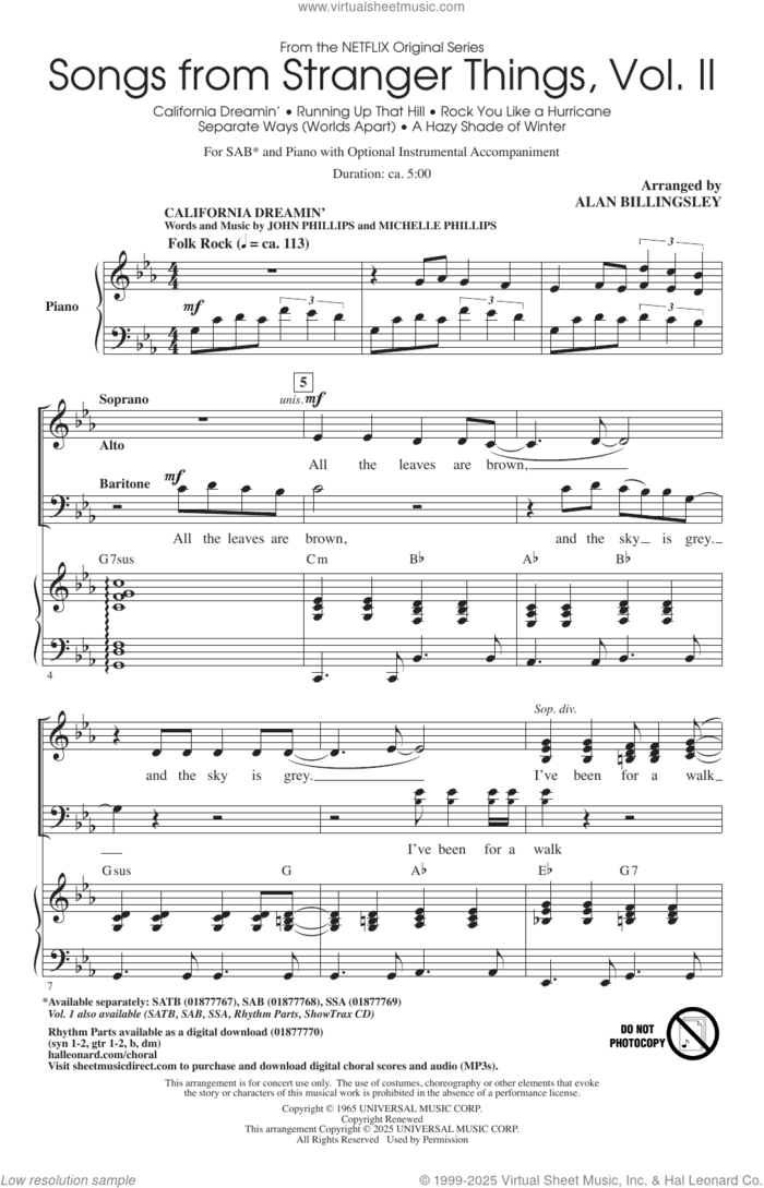 Songs from Stranger Things, Vol. II sheet music for choir (SAB: soprano, alto, bass) by Alan Billingsley and Miscellaneous, intermediate skill level