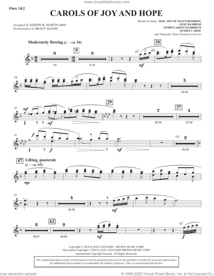 Carols Of Joy And Hope sheet music for orchestra/band (flute 1,2) by Joseph M. Martin, intermediate skill level