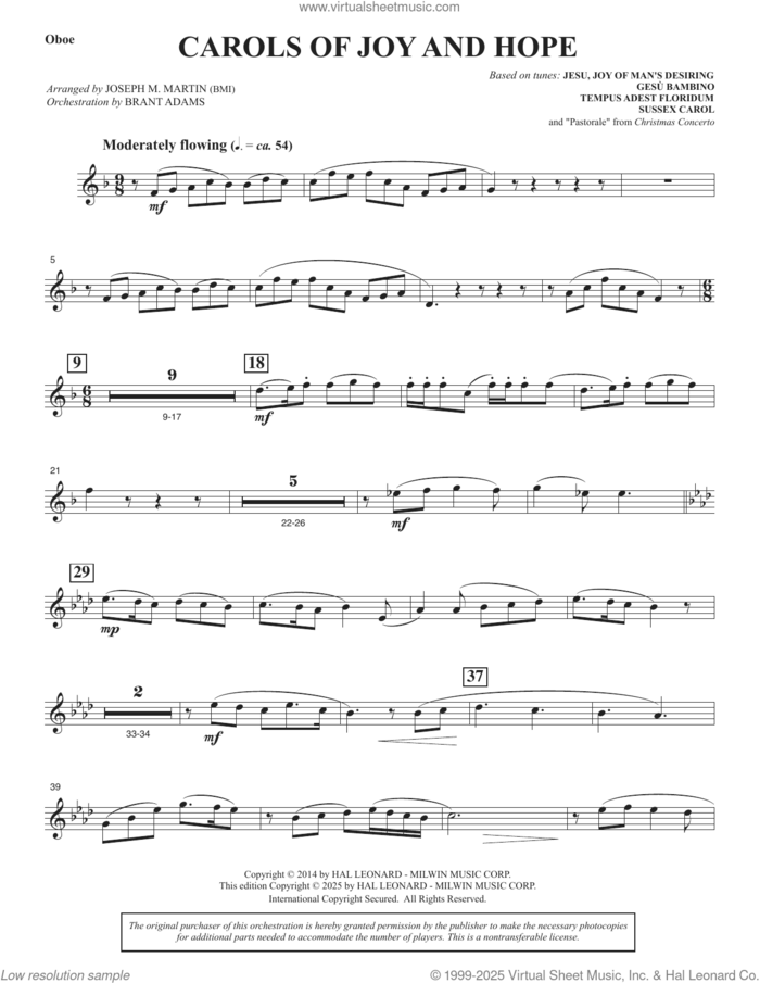 Carols Of Joy And Hope sheet music for orchestra/band (oboe) by Joseph M. Martin, intermediate skill level