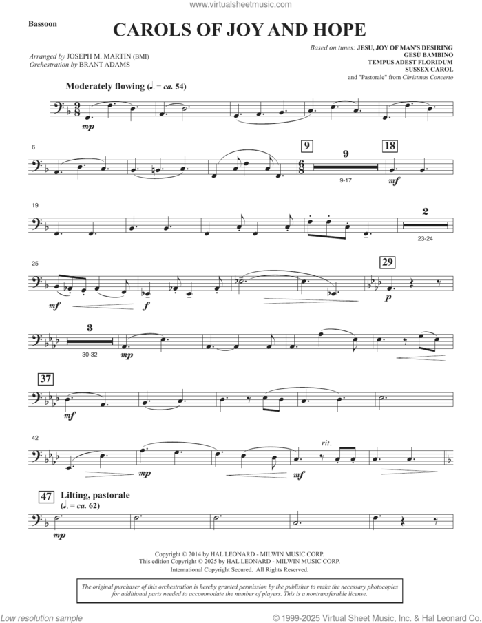Carols Of Joy And Hope sheet music for orchestra/band (bassoon) by Joseph M. Martin, intermediate skill level