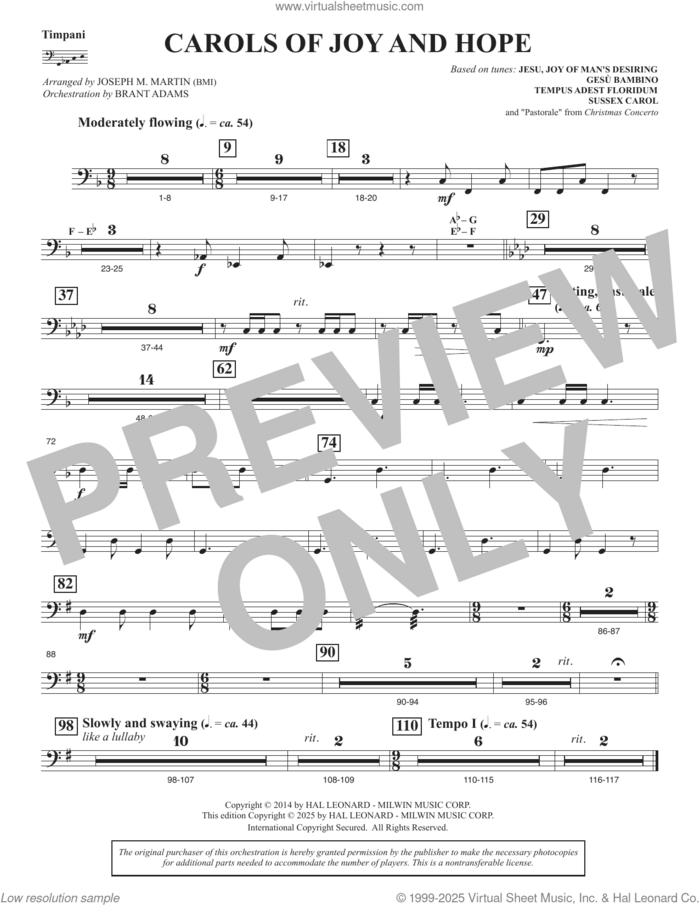 Carols Of Joy And Hope sheet music for orchestra/band (timpani) by Joseph M. Martin, intermediate skill level