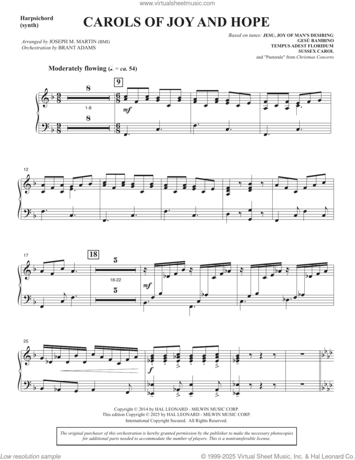 Carols Of Joy And Hope sheet music for orchestra/band (harpsichord, synth) by Joseph M. Martin, intermediate skill level