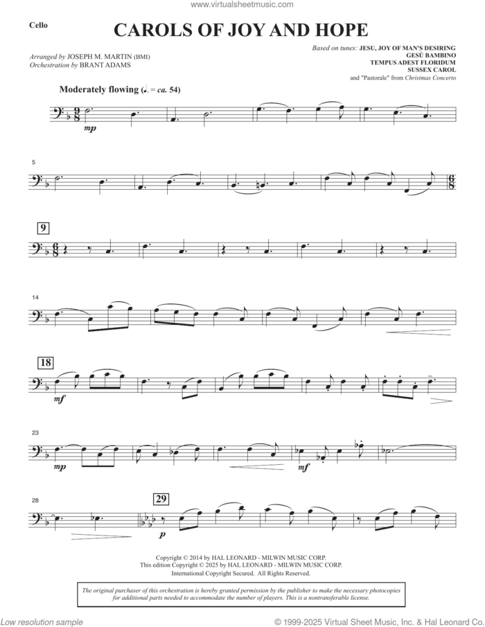 Carols Of Joy And Hope sheet music for orchestra/band (cello) by Joseph M. Martin, intermediate skill level