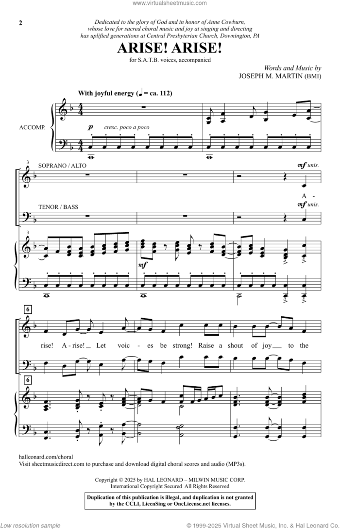 Arise! Arise! sheet music for choir (SATB: soprano, alto, tenor, bass) by Joseph M. Martin, intermediate skill level