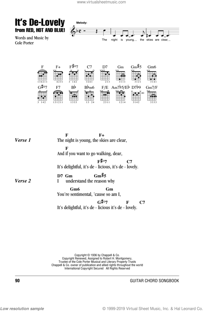 It's De-Lovely sheet music for guitar (chords) by Cole Porter, intermediate skill level