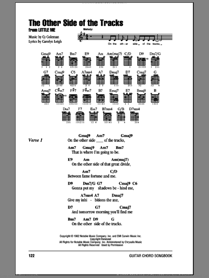 The Other Side Of The Tracks sheet music for guitar (chords) by Cy Coleman and Carolyn Leigh, intermediate skill level