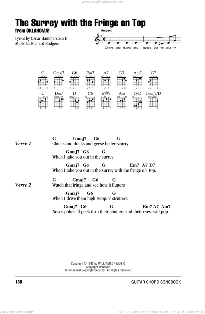 The Surrey With The Fringe On Top (from Oklahoma!) sheet music for guitar (chords) by Rodgers & Hammerstein, Oklahoma! (Musical), Oscar II Hammerstein and Richard Rodgers, intermediate skill level