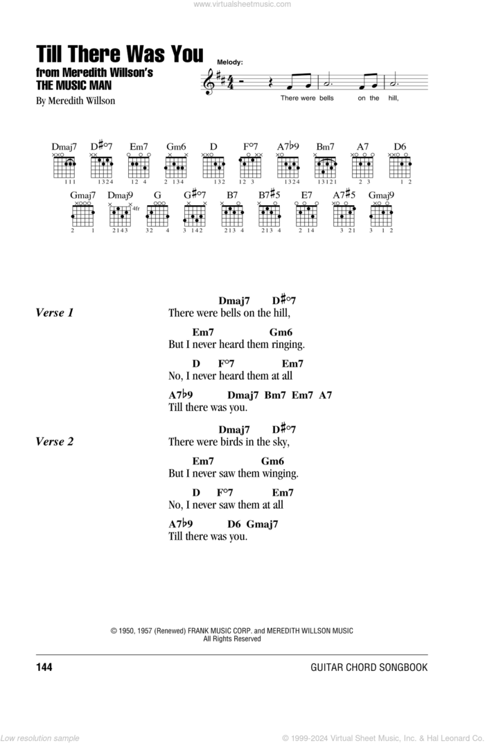 Till There Was You sheet music for guitar (chords) by Meredith Willson, The Beatles and The Music Man (Musical), wedding score, intermediate skill level