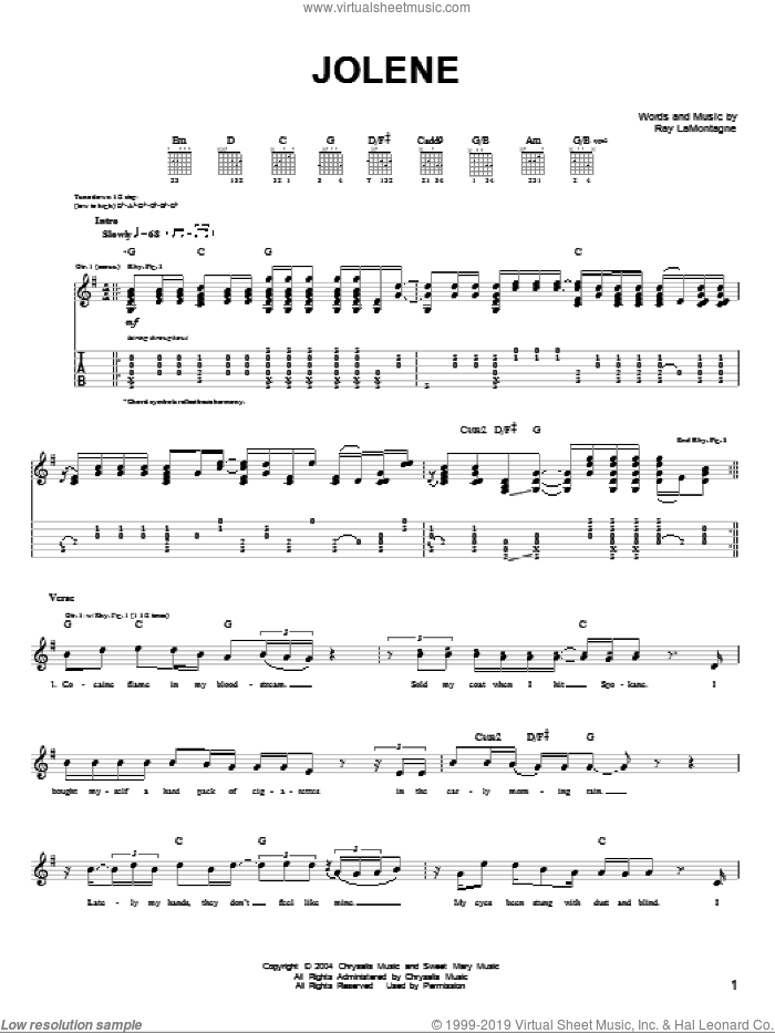 Jolene sheet music for guitar solo (chords) by Ray LaMontagne, easy guitar (chords)