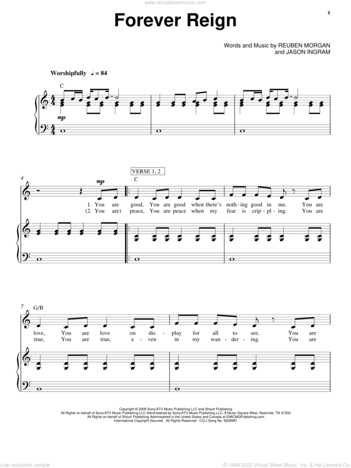 Forever Reign sheet music for voice, piano or guitar by Kristian Stanfill & Passion, Kristian Stanfill, Passion Band, Jason Ingram and Reuben Morgan, intermediate skill level