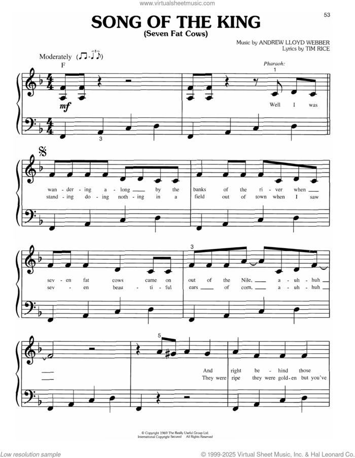 Song Of The King (from Joseph and the Amazing Technicolor Dreamcoat) sheet music for piano solo (big note book) by Andrew Lloyd Webber and Tim Rice, easy piano (big note book)