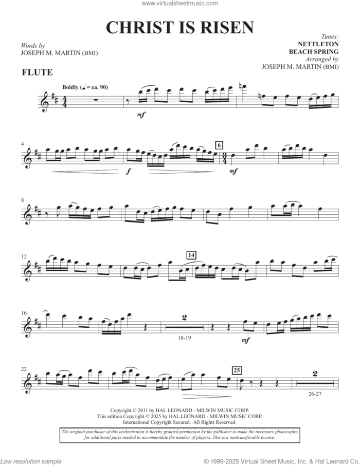 Christ Is Risen (from The Song Everlasting) sheet music for orchestra/band (flute) by Joseph M. Martin, Benjamin Franklin White and John Wyeth, intermediate skill level