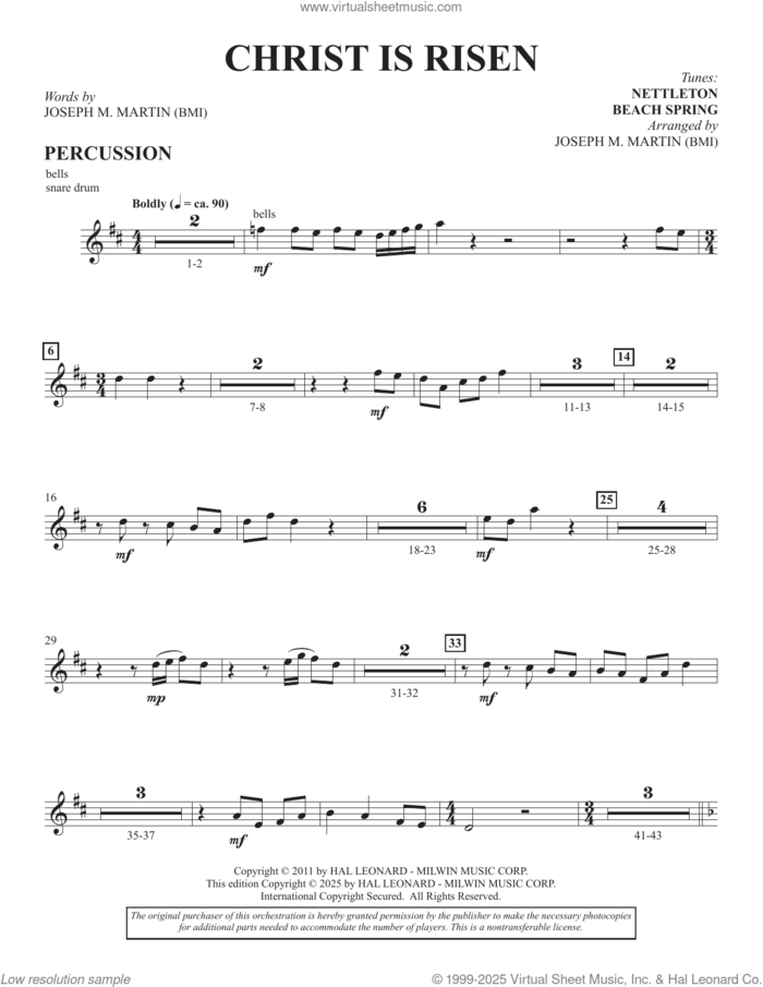 Christ Is Risen (from The Song Everlasting) sheet music for orchestra/band (percussion) by Joseph M. Martin, Benjamin Franklin White and John Wyeth, intermediate skill level